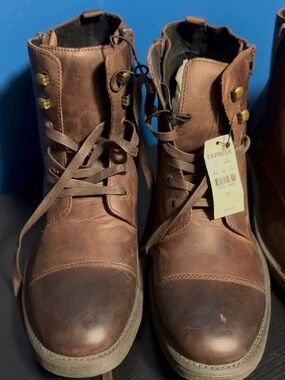 Express Men’s Brown Leather Lace-Up Combat Boots